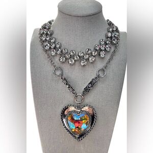 Iridescent Heart Statement Chunky Necklace Bundle Set New NWT 2 Necklace Set